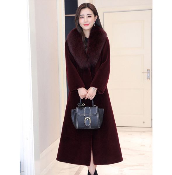 

2021 new real fox new winter jacket turtleneck with hood warm female fur coat thick lamb jackets long coats under wxf552 u6cd, Black