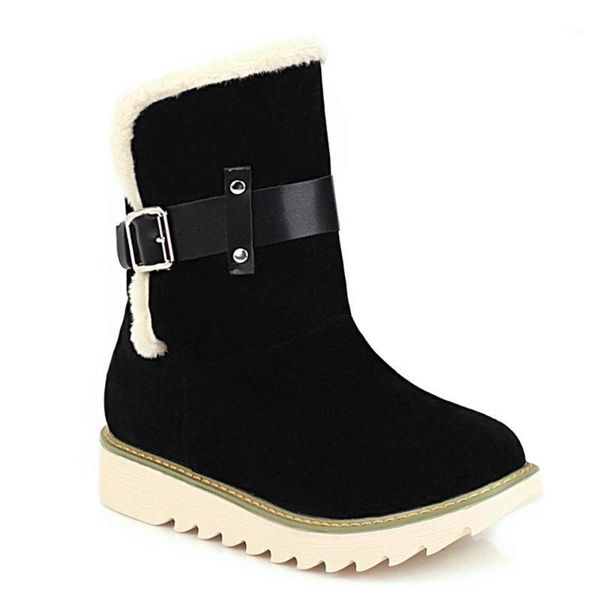 

boots flock thick-soled belt buckle snow camel frosted leather short plush mid-calf winter warm women's shoes1, Black