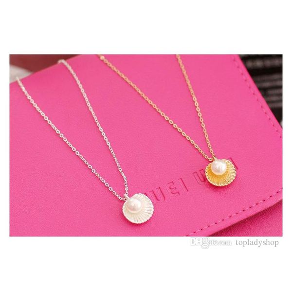 

fashion simple pearl shell pendant short necklace female clavicle necklace gold silver plated wholesale sqccll beauty888
