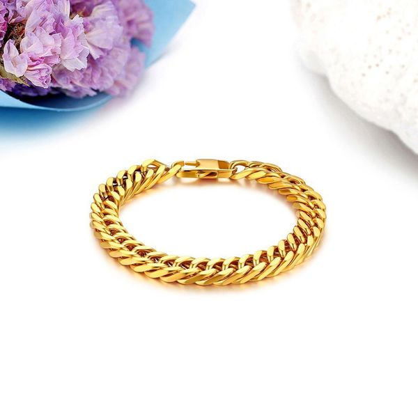 

boniskiss fashion curb cuban chain gold color stainless steel bracelets for men women punk hip curb link chain bracelet 8 inches t200423, Black