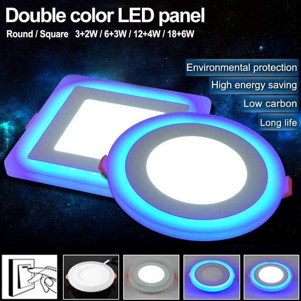 

double color led panel light 5w 9w 16w 24w round square panel led ceiling lamp ac110v 220v indoor recessed downlight swy jllqcv carshop2006