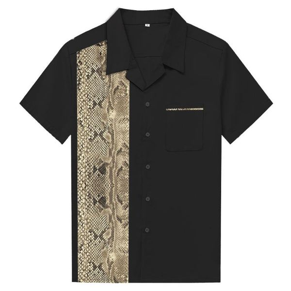 

snake printed vintage style bowling shirt summer short sleeve retro animal rockabilly 50s 60s cotton men, White;black