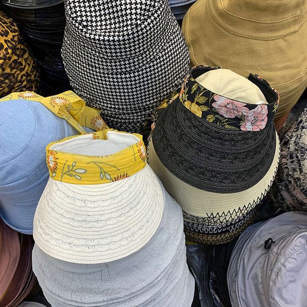 

flower summer ribbon outing bow empty holiday temperament hairband type unroofed duck tongue sunshade hat, Blue;gray