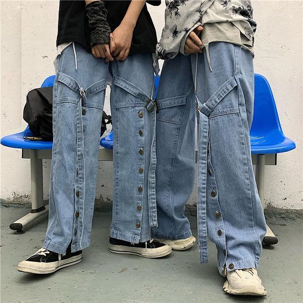 

wiccon 2021 new summer casual jeans woman long trousers cowboy female loose streetwear high street button bandage1, Blue