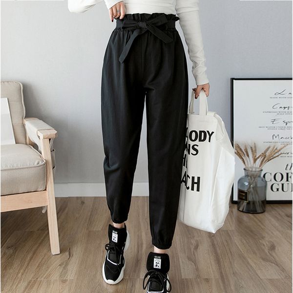 

women pants spring summer fashion female high waist solid loose harem pant pencil trousers casual cargo pants streetwear 201113, Black;white