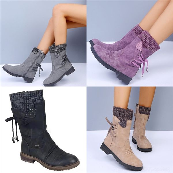 

ojih blackwomen m chunky heel lace-up boots boots fashion mid-calf high boot woman suede leather patchwork winter, Black