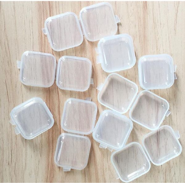 

square storage containers mini clear plastic empty case with lids jewelry earplugs storage box memory card bins easy to carry
