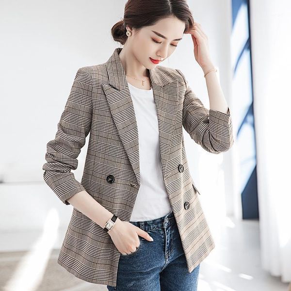

women blazer jacket spring 2020 new casual long sleeve plaid ladies blazer korean version slim temperament women suit jacket 4xl1, White;black