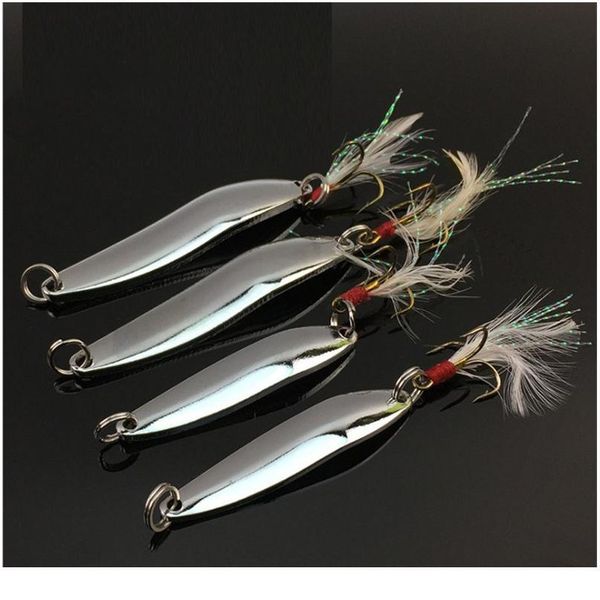 

1pcs metal sequins fishing bait 5g/7g/10g/18g/21g sliver spoon spinner hard bait treble hook with feather fishin jlliuy