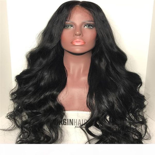 

manufacturer nature 100% unprocessed remy virgin human hair long natural color loose wave full lace cap wig for women, Black;brown