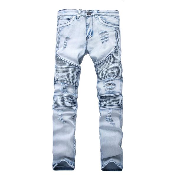 

represent clothing pants slp blue/black destroyed mens slim denim straight biker skinny jeans men ripped jeans