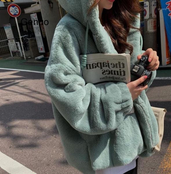 

fashion faux fur hooded coat 2020 winter women casual slim long sleeve faux fur winter jacket women casaco feminino1, Black