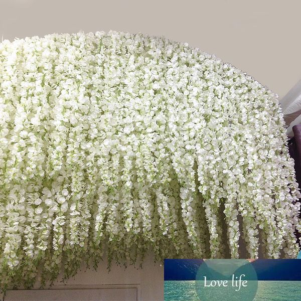 Bela Branco Artificial Silk Wisteria flores penduradas Falso Hydrangea casamento romântico Garland Vine Ivy decoração do teto