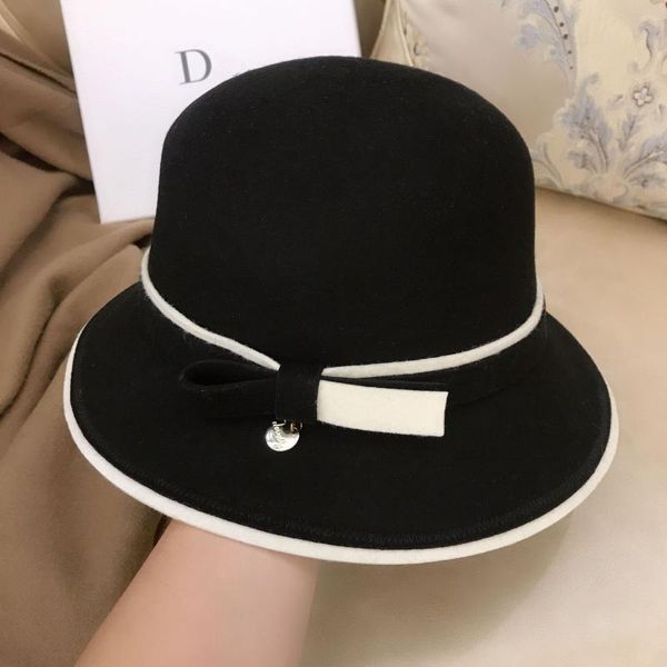 

qpalcr wool fedora hat for women retro wool felt hat winter ladies black hats sombreros de mujer bow fedoras bucket, Blue;gray