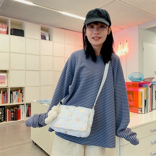

popular simple female daily bag autumn lady plush messenger bag casual butterfly print zip solid shoulder totes