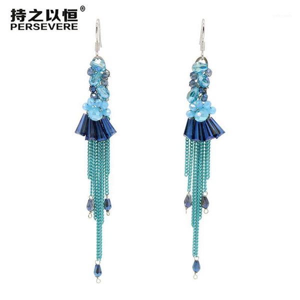 

dangle & chandelier 4 colors crystal beaded statement earrings 2021 simple chain drop tassel for women party jewelry accessories1, Silver
