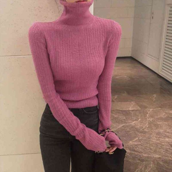 

autumn winter turtleneck knitted slim bottoming sweater women mohair thin full sleeve inner wear pullovers jumper, White;black
