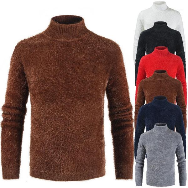 

men's autumn winter soft fur turtleneck sweaters 2019 new male long sleeve solid color slim fit warm knitted sweater y1, White;black