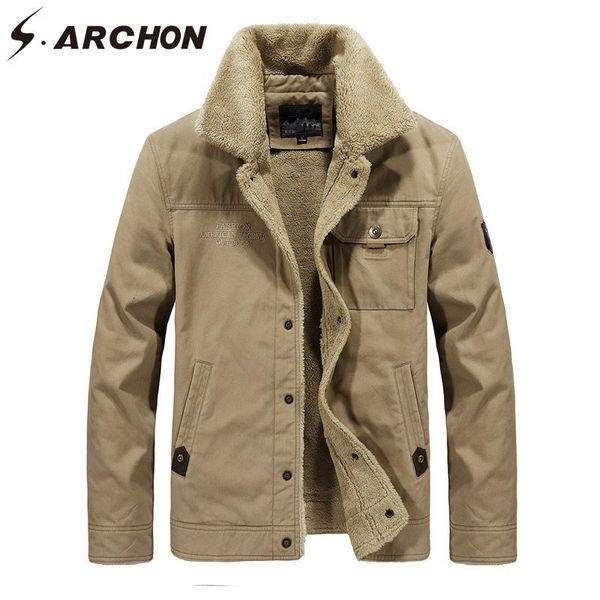 

men's jackets s.archon winter cargo jacket men cotton fleeced thicken turn-down collar coat casual fashion windbreakers plus size, Black;brown