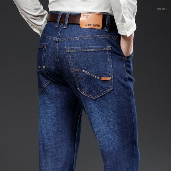

business men casual straight jeans 2021 spring slim fit hommes pants black blue denim trousers plus size 28-40,11081