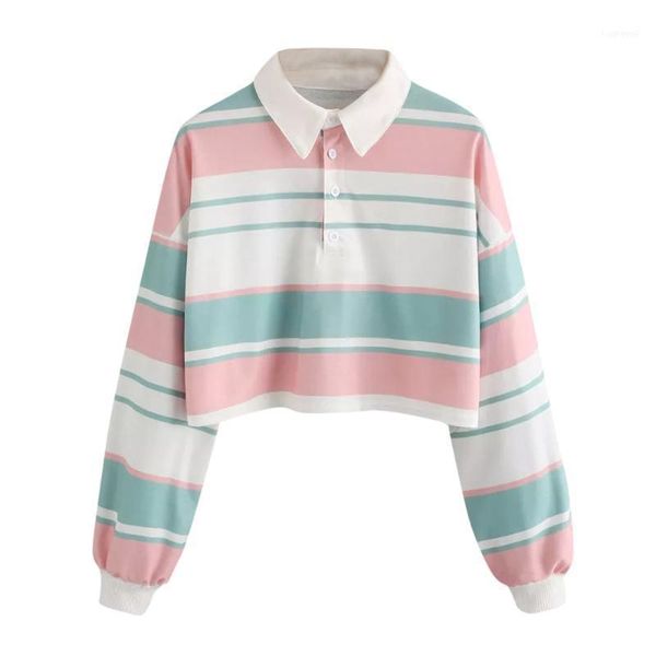 

harajuku kawaii t-shirt women long sleeve 2 casual drop shoulder striped crop pullover sweatshirt bluses korean style11, White