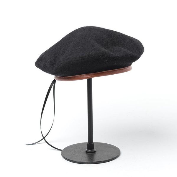 

cokk winter hat berets female wool pu leather brim women warm casual women's knitted hats for girls painter cap swy sqcdga, Blue;gray