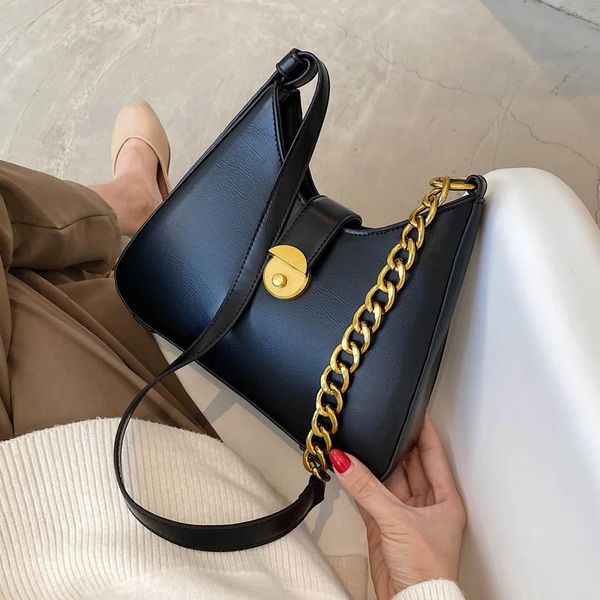 

shoulder bags vintage women totes bag leather metal chain purse fashion daily crossbody female bolsos sac