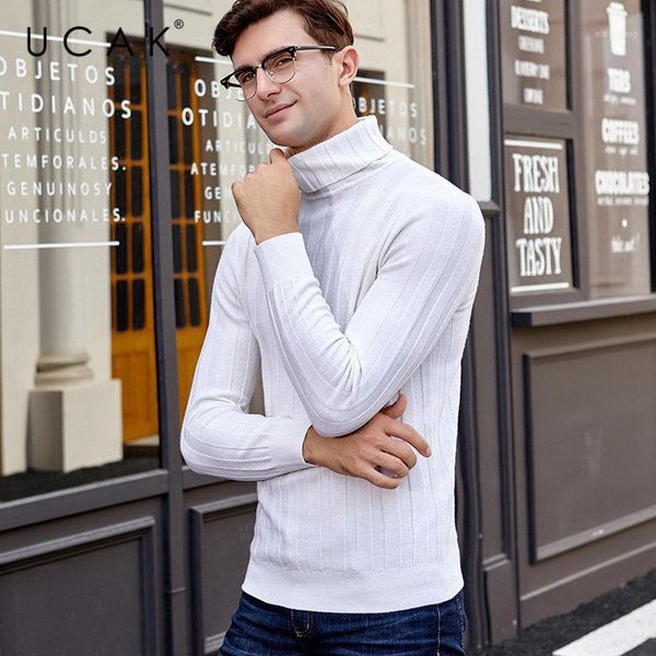 

men's sweaters ucak brand sweater men 2021 arrival winter merino wool cashmere pullover thick warm turtleneck pull homme u30211, White;black