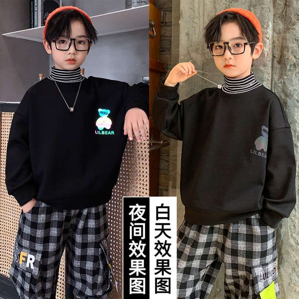 

high boys' with pullover collar and plush base coat g3du, Black