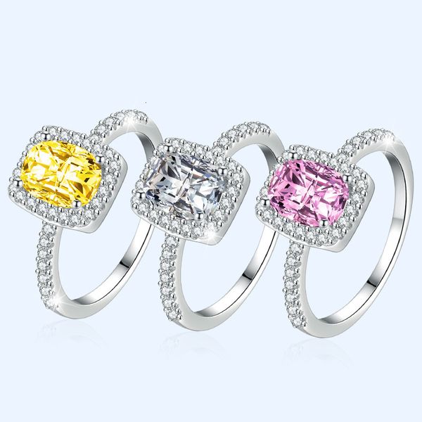 

mosang women's color ring, two carat pillow ring with yellow and pink diamond, Silver