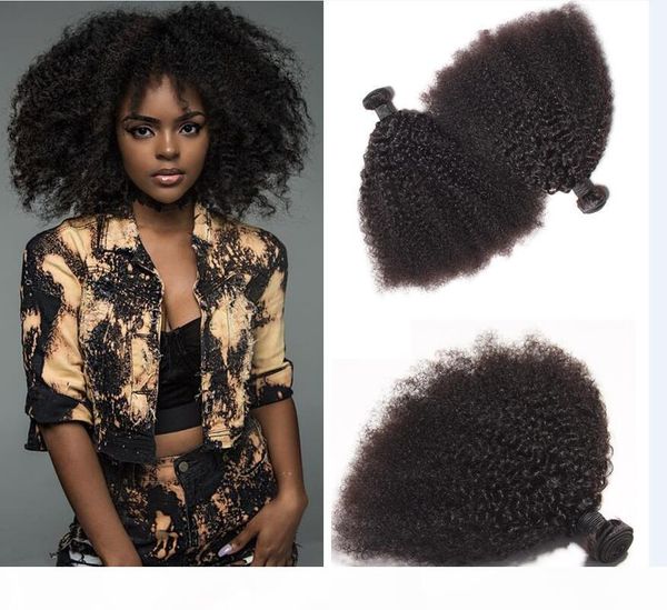 

brazilian human remy virgin hair afro kinky curly hair weaves hair extensions natural color 100g bundle double wefts 3bundles lot, Black