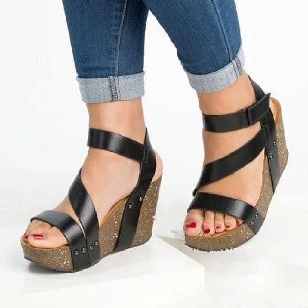 

summer wedges women sandals gladiator high heels open toe ladies shoes romam platform beach sandals big size sandalias, Black