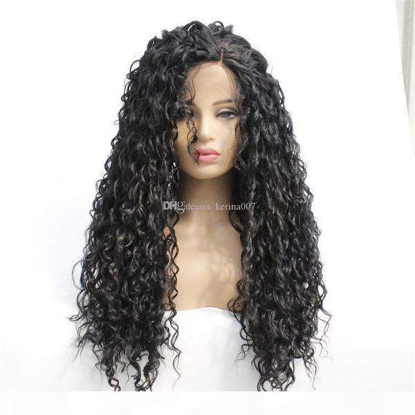 

thick deep wave hair wigs synthetic kinky wave hair style with bangs hair made in heat resistant fiber guaranteed drop shipping, Black
