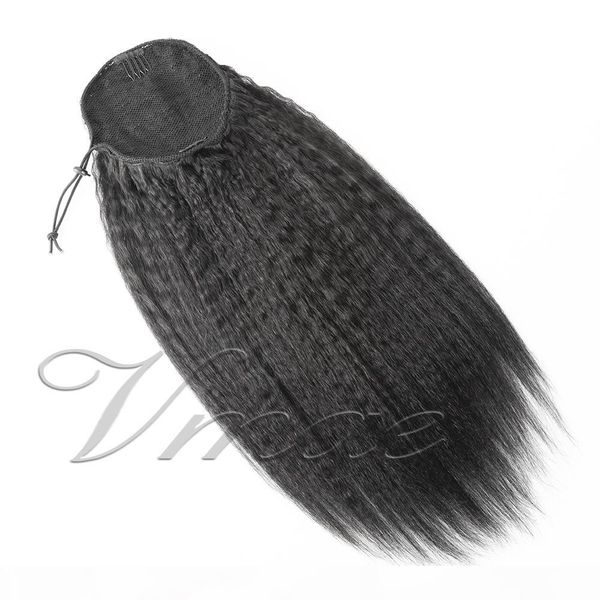 

vmae brazilian virgin hair natural color 14-26 inch kinky straight ponytail human hair extensions, Black