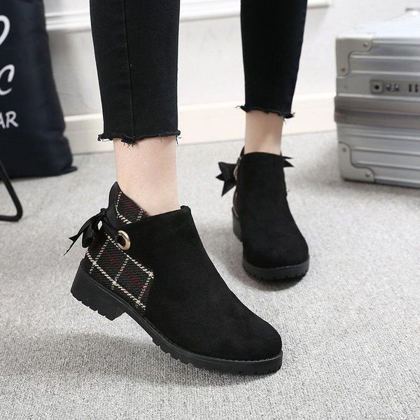 

boots single monkey winter warm snow zipper bowknot fashion plush flats women shoes casual walking cozy botas mujer1, Black