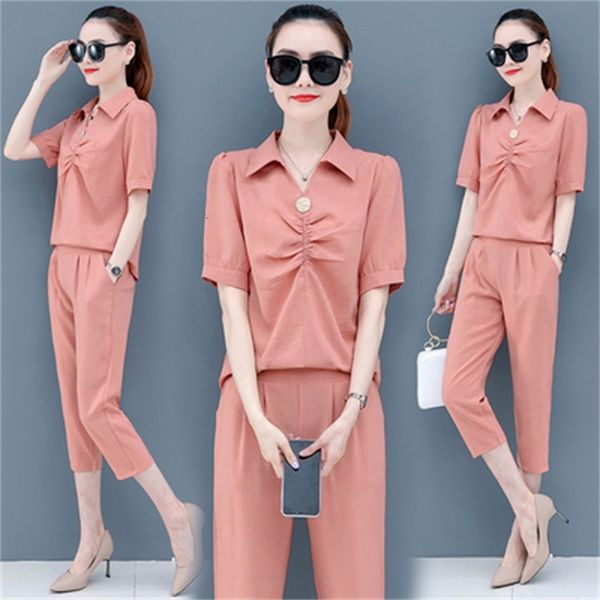 

female rose two pieces blue summer clothes piece assembly and pants joint femme jnoe, White