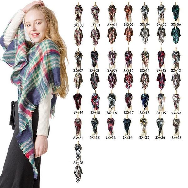 

woman plaid triangle scarf female soft winter knitting shawl fashion ladies outdoor warm check pashmina, Blue;gray