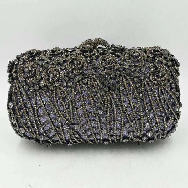

evening bags crystal purple clutch bag fashion women gemstone prom handbags hollow out lady chain messenger purse