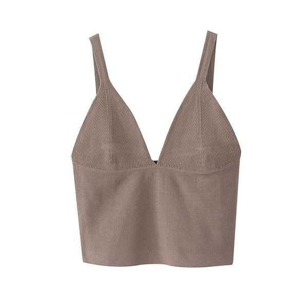 

solid 2021 summer womens new simple french v neck sleeveless bottoming tight fitting slim knit short drop shipping, White