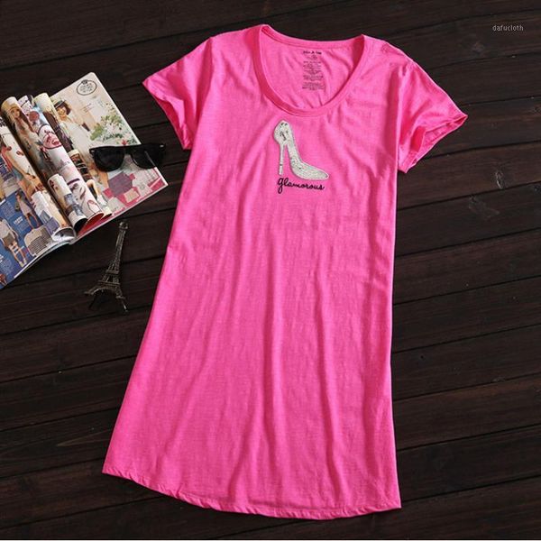 

wholesale- 2017 summer brand homewear women casual cotton nightgown character nightdress female short-sleeve o-neck collar sleepwear dress1, Black;red