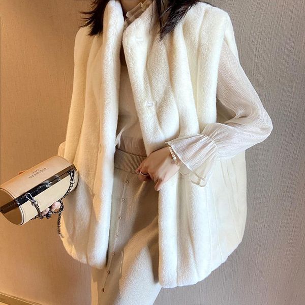 

women's fur & faux outwear mink vest girls 2021 autumn winter warm fluff joker korean lady waistcoat plush coat, Black