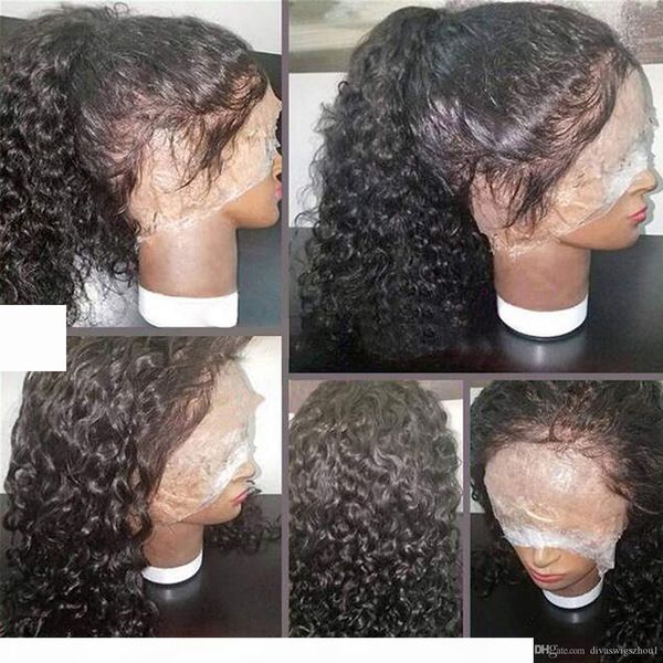 

360 lace frontal wigs pre plucked 130% denstiy kinky curly lace front human hair wigs for african black women cury wigs with ponytail, Black;brown
