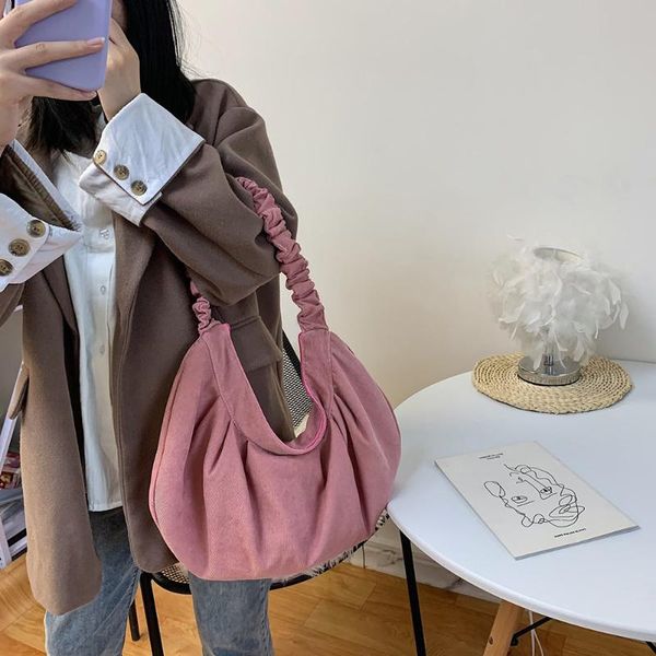 

popular simple female daily bag fashion pleated crossbody bags corduroy women dumplings retro shoulder pouch