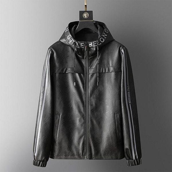 

mens leather jacket spring autumn leather slim korean style youth handsome trend 2020 new autumn motorcycle men jacket, Black