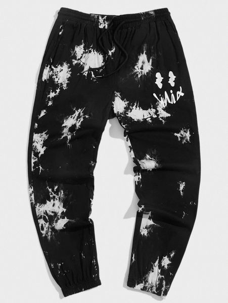 

men letter graphic tie dye sweatpants q5bz#, Black