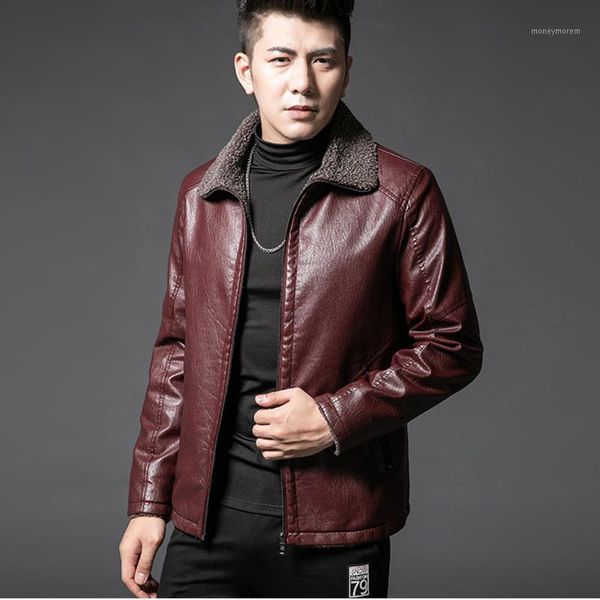

men's fur & faux winter leather coat men thick warm wool liner windbreaker jacket plus size m-8xl stand collar motorcycle jacket1, Black
