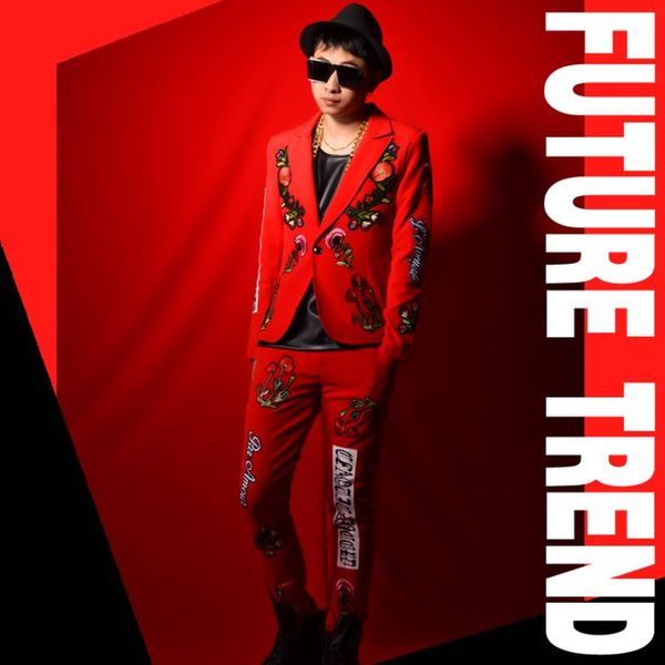 

men's suits & blazers 2021 men clothing fashion dj embroidered cloth stitching plus size dress singer stage performance costumes, White;black