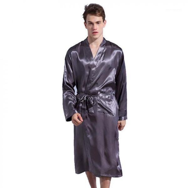 

men's sleepwear summer men robe satin kimono gown silky bathrobe male nightwear loose intimate lingerie casual home wear1, Black;brown