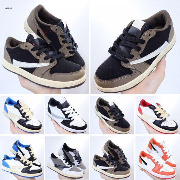 

kids grey pink collaboration low basketball bred shoes children outdoor sports sneaker sail muslin pure white black athletic 24-35