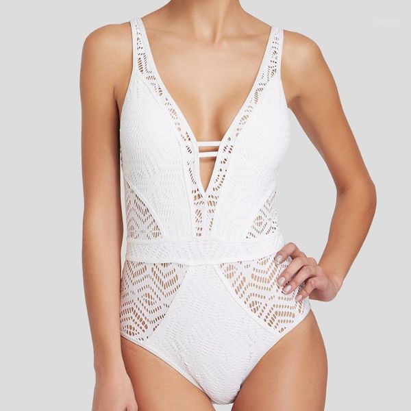

2020 new womens lace mesh pactchwork backless deep v one piece beachwear monokini bandage swimsuit,black/white,s-xxl1, White;black